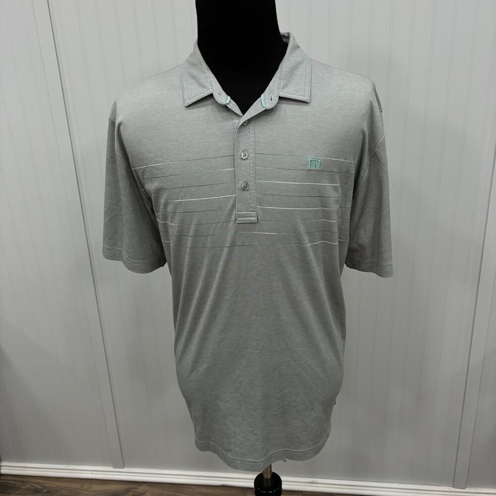 Travis Mathew Men's XXL Gray Striped Lightweight Short Sleeve Golf Polo Shirt